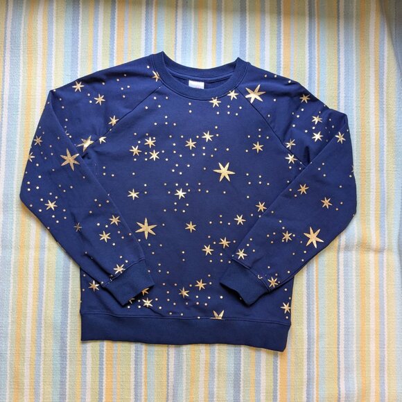 ⭐ Hanna Anderson Navy and Gold Star & polka dot terry sweatshirt size 12 - Picture 2 of 11